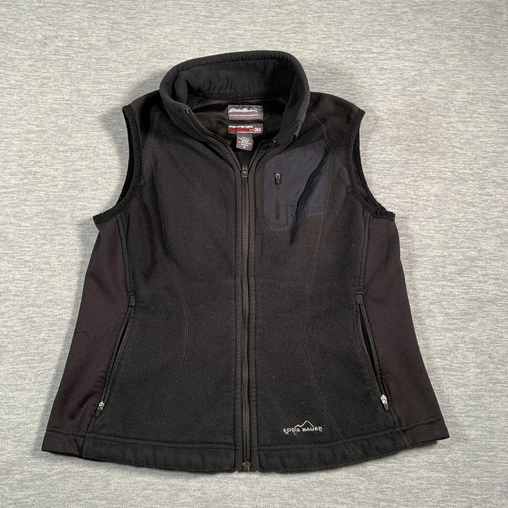 Eddie Bauer Vest Womens Medium Black Windcutter Fleece 365 Full Zip Polartec
